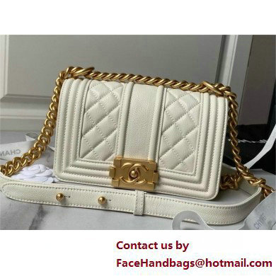 CHANEL Grained Shiny Calfskin & Gold-Tone Metal White Small BOY Handbag A67085 2025 - Click Image to Close